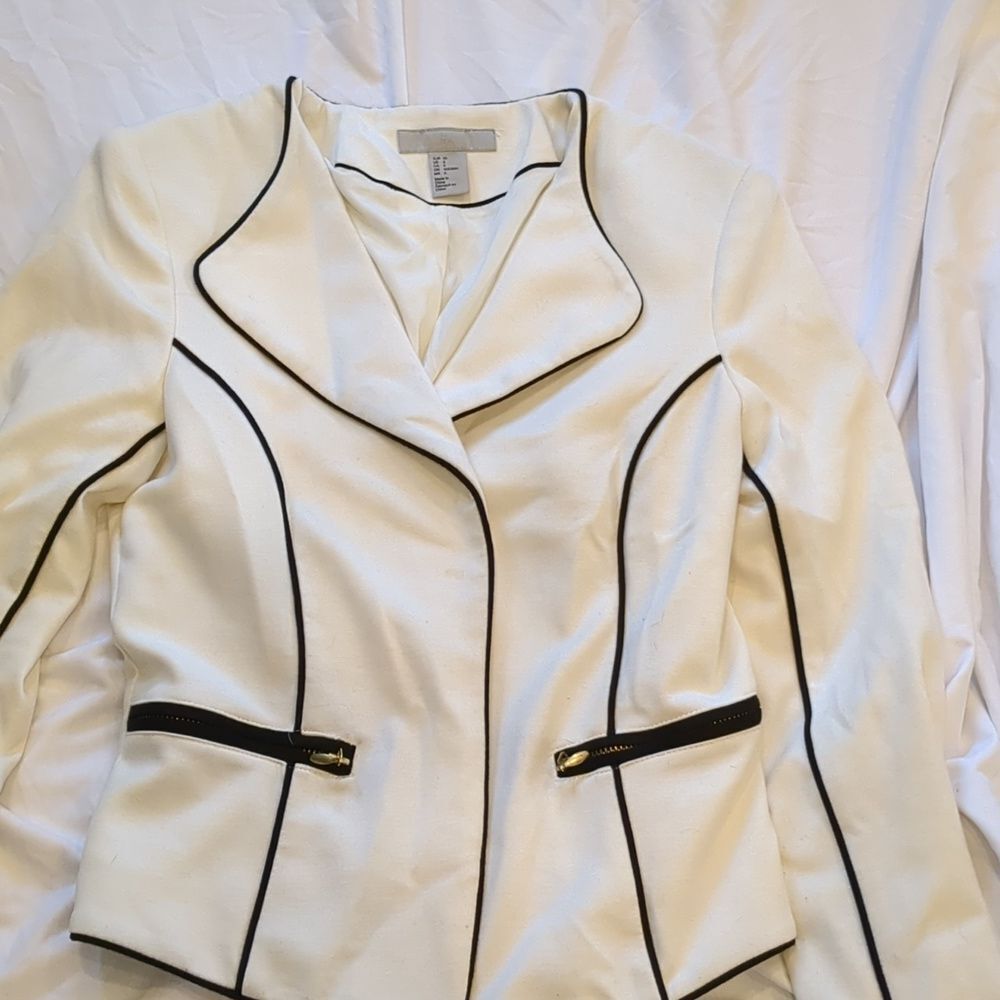 H&M White Blazer with Black Trim